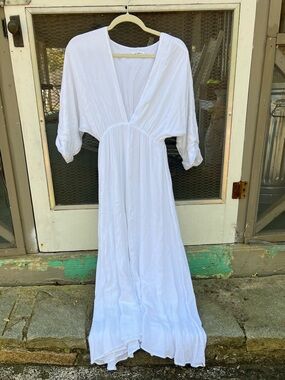 White Maxi Dress with Deep V-Neck